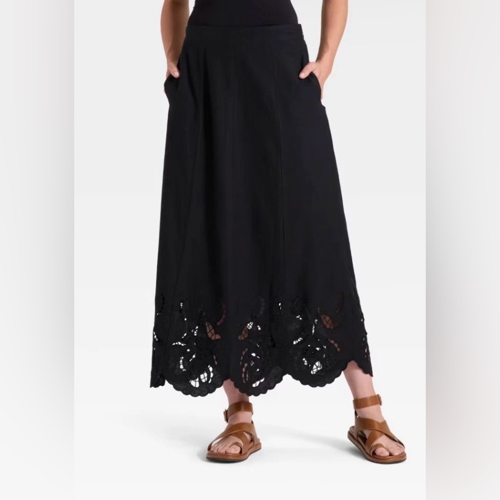 Universal Thread Black Eyelet Hem Maxi Skirt Side… - image 4